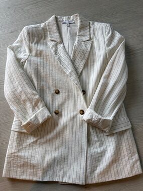 Express Cream Pinstripe Double-Breasted Blazer